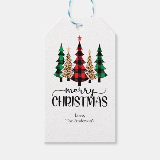 Vrolijk kerstrood groene zwarte paardenstaart cadeaulabel (Voorkant)