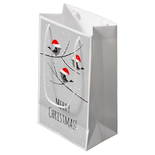 Vrolijk kerstrood kerstfeest met vogels Sneeuwklei Klein Cadeauzakje (Voorkant Gekanteld)