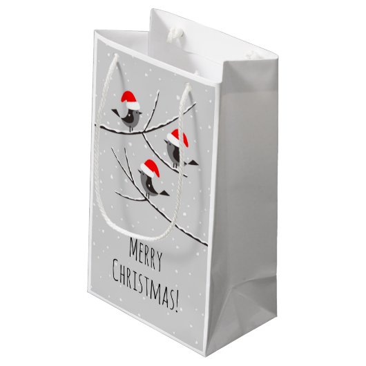 Vrolijk kerstrood kerstfeest met vogels Sneeuwklei Klein Cadeauzakje (Achterkant Gekanteld)