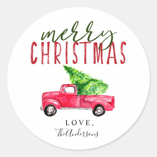 Vrolijk kerstrood met een ringpijn, Waterverf Ronde Sticker (Voorkant)