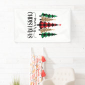 Vrolijk kerstrood met groene vleugelbomen spandoek (Insitu)