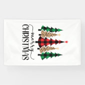 Vrolijk kerstrood met groene vleugelbomen spandoek (Horizontaal)