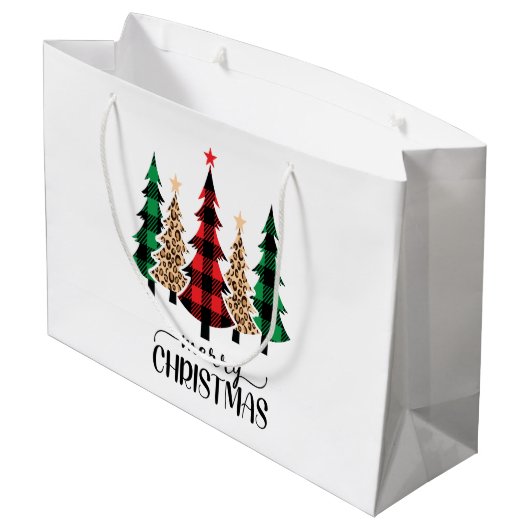 Vrolijk kerstrood met groene vleugels groot cadeauzakje (Achterkant Gekanteld)