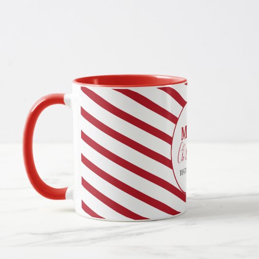 Vrolijk kerstrood met witte strepen Snoep Mok (Links)