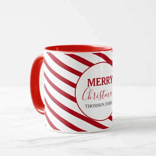 Vrolijk kerstrood met witte strepen Snoep Mok (Voorkant links)
