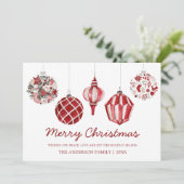 Vrolijk kerstrood Ornament Feestdagenkaart (Staand voorkant)