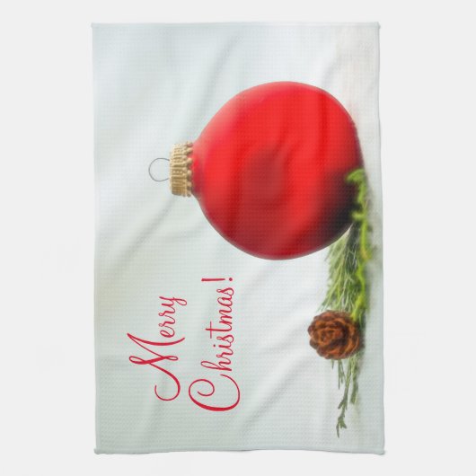 Vrolijk kerstrood Ornament keukenhanddoek (Verticaal)