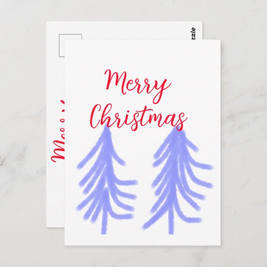 Vrolijk kerstrood paarse pastel dennenboom waterc briefkaart (Voorkant / Achterkant)