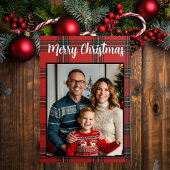 Vrolijk Kerstrood Plaid Custom Family Photo Feestdagenkaart