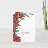 Vrolijk Kerstrood Poinsettias Lintbogen Feestdagen Kaart (Achterkant)