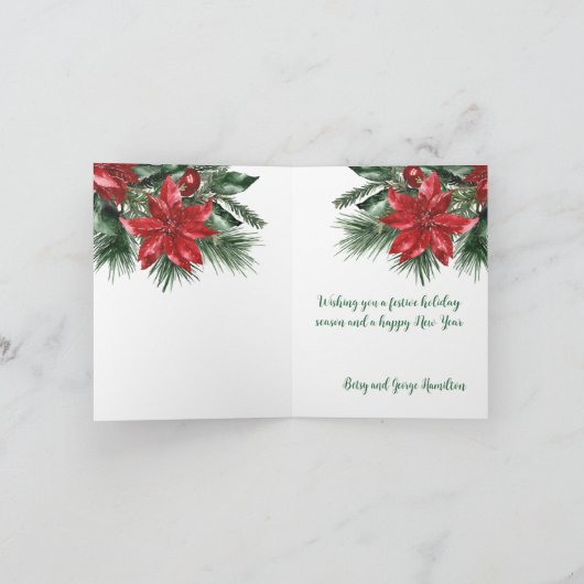 Vrolijk kerstrood Poinsettias Pine Bough Feestdagen Kaart (Binnen)