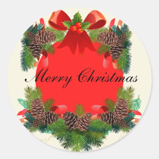 Vrolijk kerstrood ronde sticker (Voorkant)