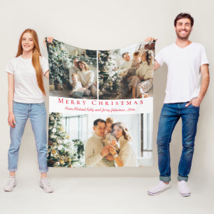Vrolijk kerstrood script 3 foto's collage chic fleece deken
