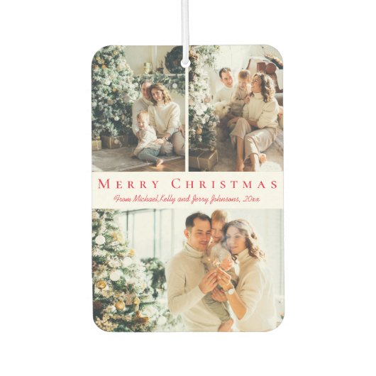 Vrolijk Kerstrood Script 3 Foto's Vakantie Modern Luchtverfrisser (Voorkant)