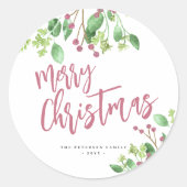 Vrolijk kerstrood script eenvoudig modern elegant ronde sticker (Voorkant)
