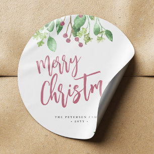 Vrolijk kerstrood script eenvoudig modern elegant ronde sticker