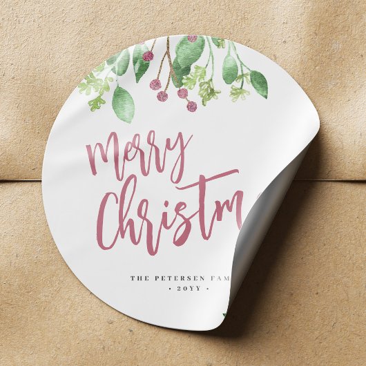 Vrolijk kerstrood script eenvoudig modern elegant ronde sticker