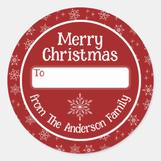 Vrolijk kerstrood Sticker met sneeuwvlokken