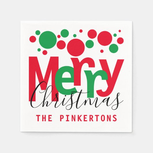 Vrolijk kerstrood Stip Typografie Monogram Servet (Voorkant)