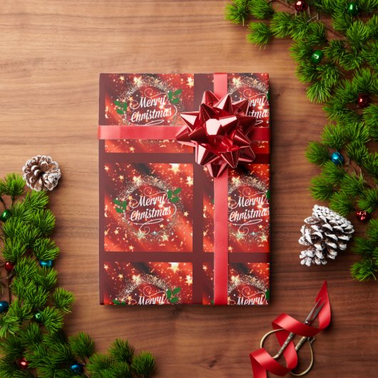 Vrolijk kerstrood touwtje en glitter cadeaupapier (Feestdagen Geschenken)