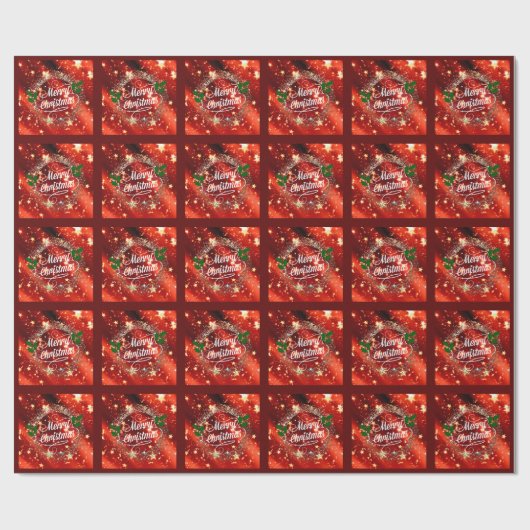 Vrolijk kerstrood touwtje en glitter cadeaupapier (Vlak)