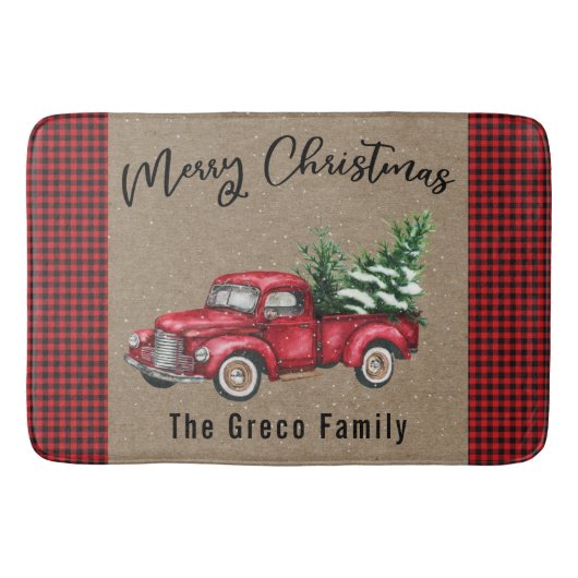 Vrolijk kerstrood  Vracht & Boom Naam toevoegen Badmat (Voorkant)
