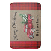 Vrolijk kerstrood  Vracht & Boom Naam toevoegen Badmat (Voorkant Verticaal)