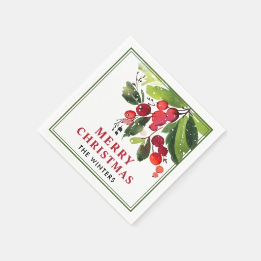 Vrolijk kerstrood Waterverf Greenery Monogram Servetten (Hoek)