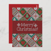 Vrolijk kerstrood wit faux nit Pattern Briefkaart (Voorkant / Achterkant)