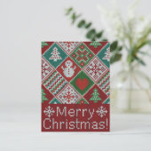 Vrolijk kerstrood wit faux nit Pattern Briefkaart (Staand voorkant)
