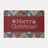 Vrolijk kerstrood wit faux nit Pattern Deurmat (Voorkant)