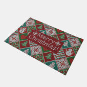 Vrolijk kerstrood wit faux nit Pattern Deurmat (Schuin)