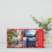 Vrolijk Kerstrood Wit Plaid Tartan Feestdagenkaart (Staand voorkant)