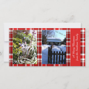 Vrolijk Kerstrood Wit Plaid Tartan Feestdagenkaart