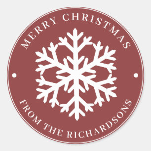 Vrolijk kerstrood Wit Snowflake Ronde Sticker