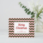 Vrolijk kerstrood-witte strepen golven briefkaart (Staand voorkant)