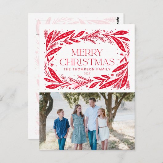 Vrolijk kerstrood Wreath Briefkaart (Voorkant / Achterkant)