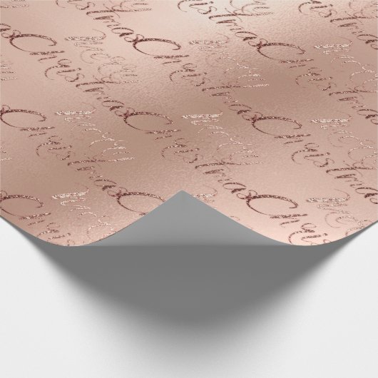 Vrolijk kerstRoos Gold Glitter Script Elegant1 Cadeaupapier (Hoek)