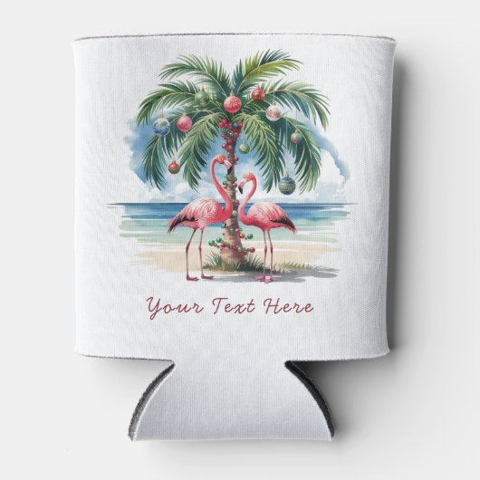 Vrolijk kerstroze flamingo gepersonaliseerd blik blikjeskoeler (Voorkant)