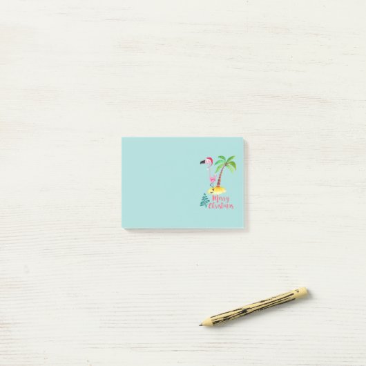 Vrolijk kerstroze flamingo met palmboom post-it® notes (Op bureau)