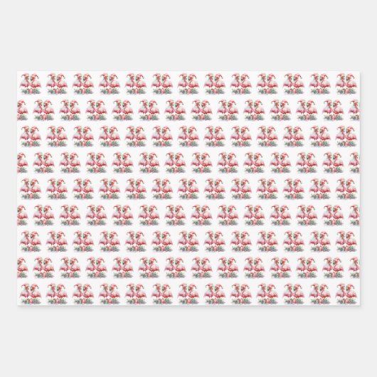 Vrolijk kerstroze flamingo's inpakpapier vel (Voorkant 3)