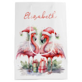 Vrolijk kerstroze flamingo's medium cadeauzakje (Achterkant)