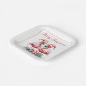 Vrolijk kerstroze flamingo's papieren bordje (Gebogen)