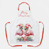 Vrolijk kerstroze flamingo's schort (Voorkant)