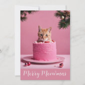 Vrolijk kerstroze kat in cake schattig gember kat feestdagenkaart (Voorkant)