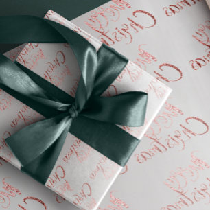 Vrolijk kerstroze roze roodbruin Glitter Blush Gre Cadeaupapier