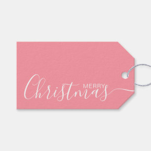 Vrolijk kerstroze witte minimalist cadeaulabel