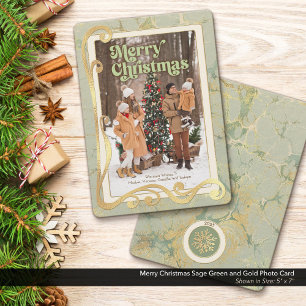 Vrolijk kerstsalie groen en gouden fotokaart feestdagenkaart