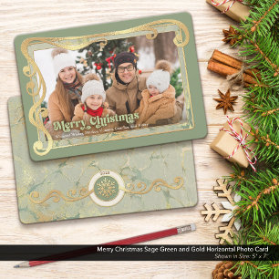 Vrolijk Kerstsalie Groen & Goud Fotokaart Feestdagenkaart