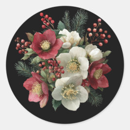Vrolijk kerstschilderij Helleborus Holiday Design Ronde Sticker